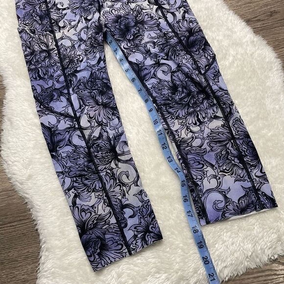 Lululemon Fast Free Hanakotoba Starlight Crop Purple Floral Leggings Sz 6 Run - Picture 11 of 11